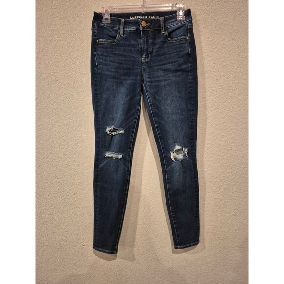 American Eagle Women's Skinny Super High Rise Distressed Jeggings Denim Size 4 - Picture 1 of 7